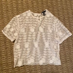 White floral mesh top